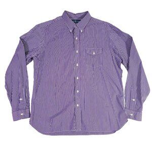 Ralph Lauren Mens Purple White Striped Long Sleeve Shirt XL Custom Fit